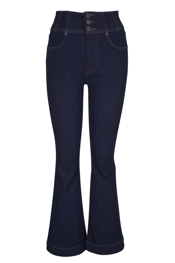 Veronica Beard Carson Ankle Flared Corset Blue High Rise Jean