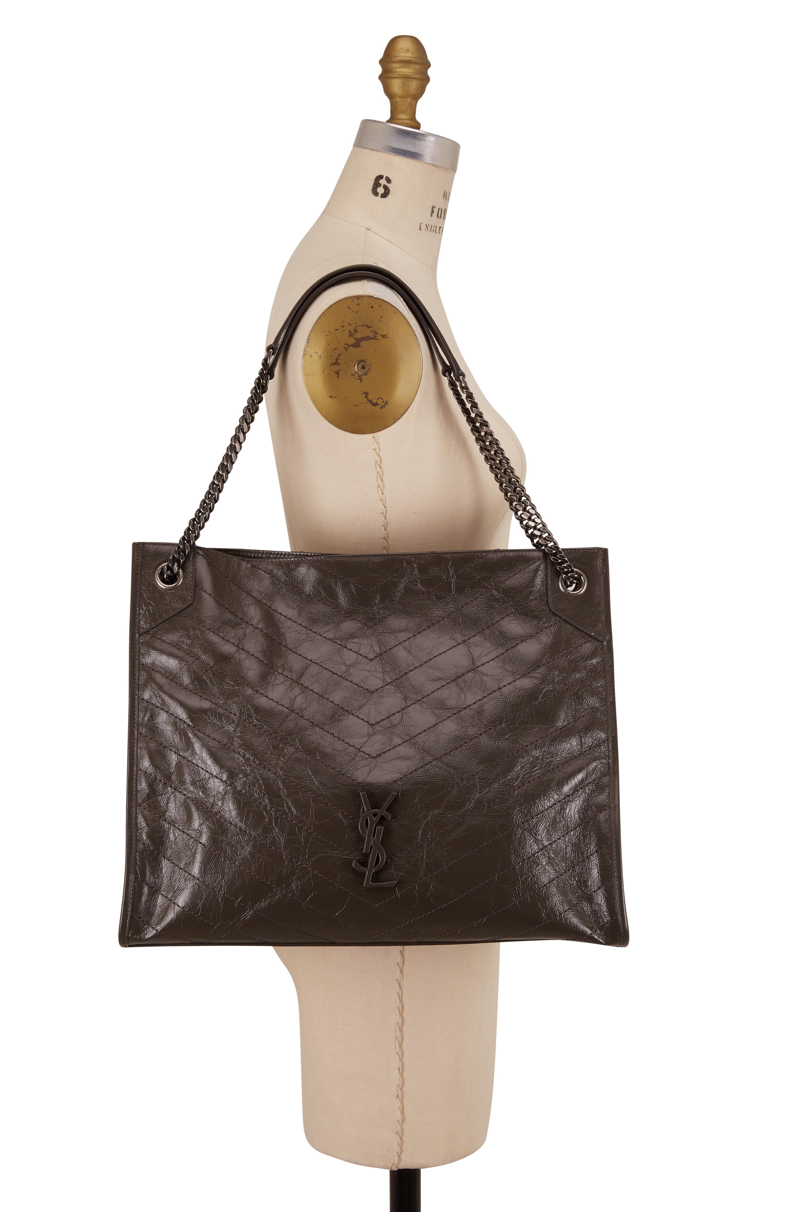 Saint Laurent - Nikki Pebble Gray Quilted Leather Large Tote