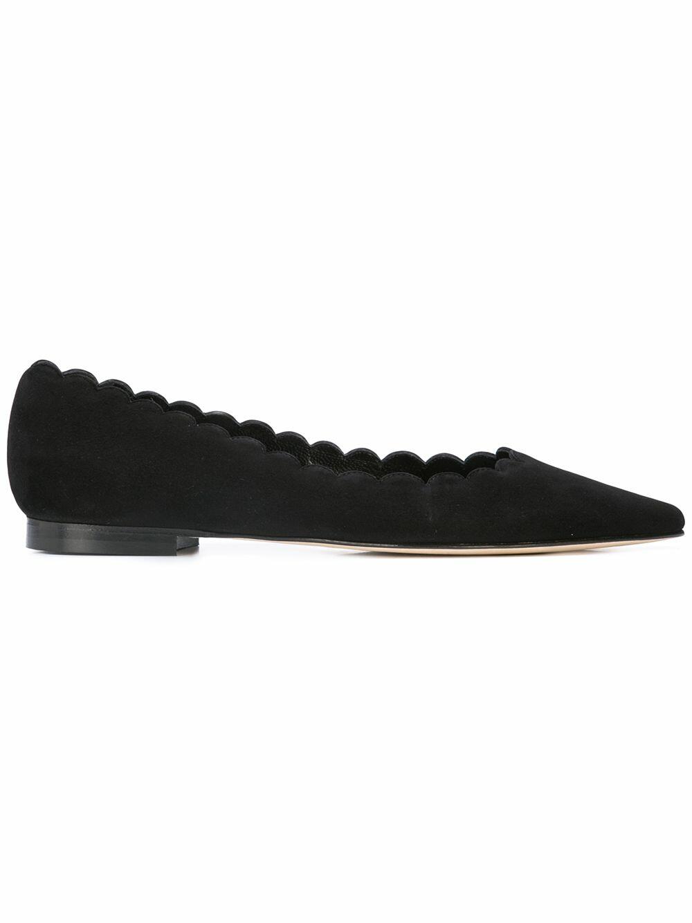 Manolo Blahnik - Srila Black Suede Scallop Flat
