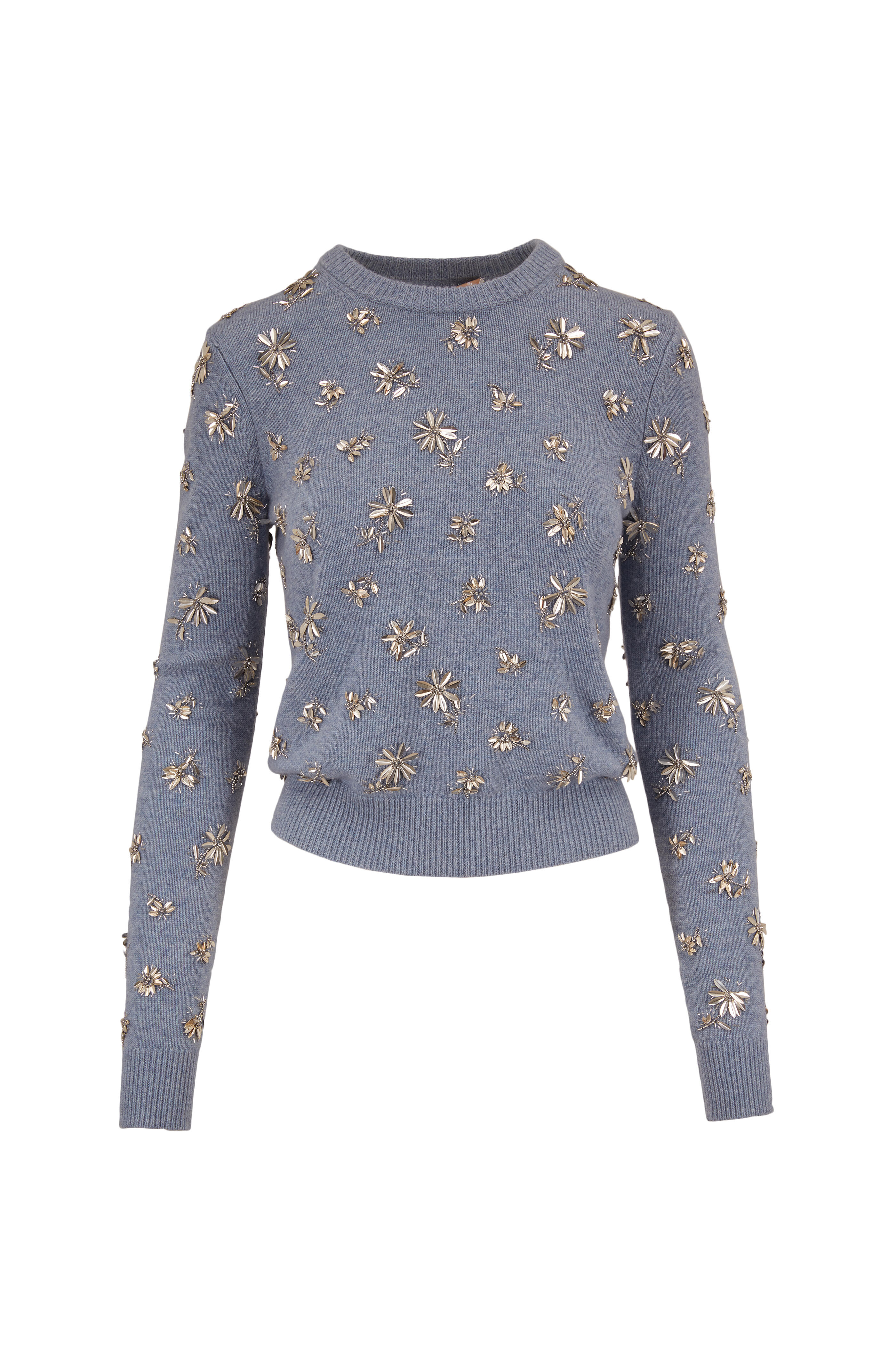 Michael Kors Collection - Stream Melange Cashmere Floral Embellished Sweater