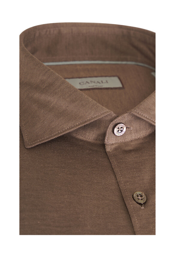 Canali Dobby Brown Jersey Sport Shirt - view 4