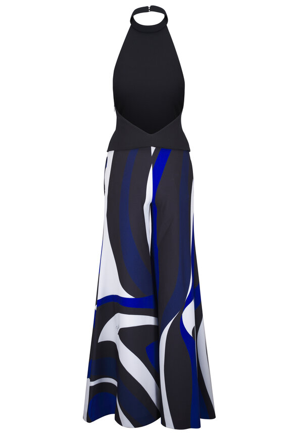 Pucci - Blue & Black Multi Marmo Print Wide Leg Jumpsuit