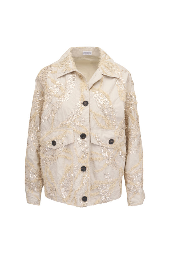 Brunello Cucinelli Embroidered Cotton Deconstructed Shacket