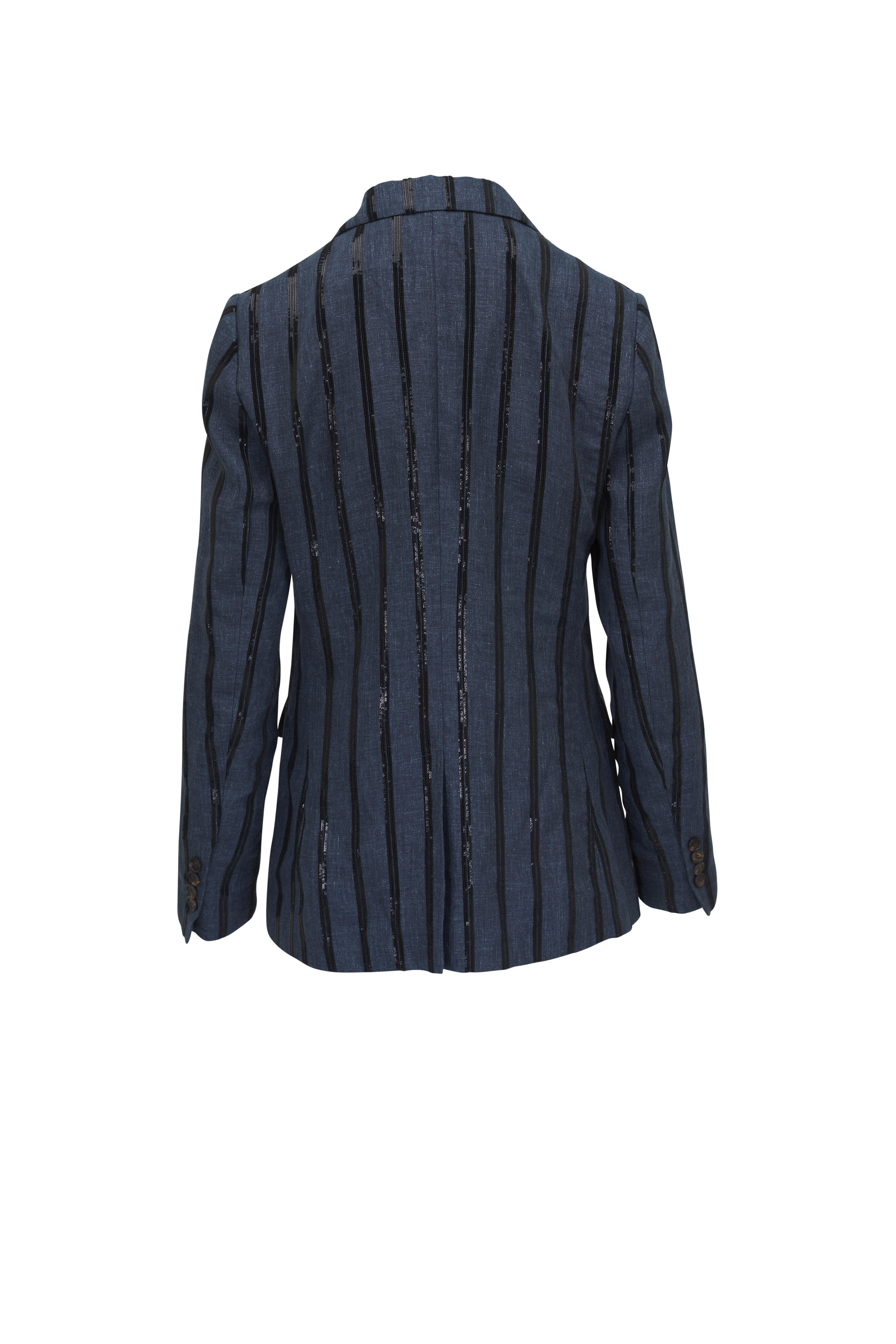 Brunello Cucinelli - Denim Effect Paillette Stripe Linen Blazer