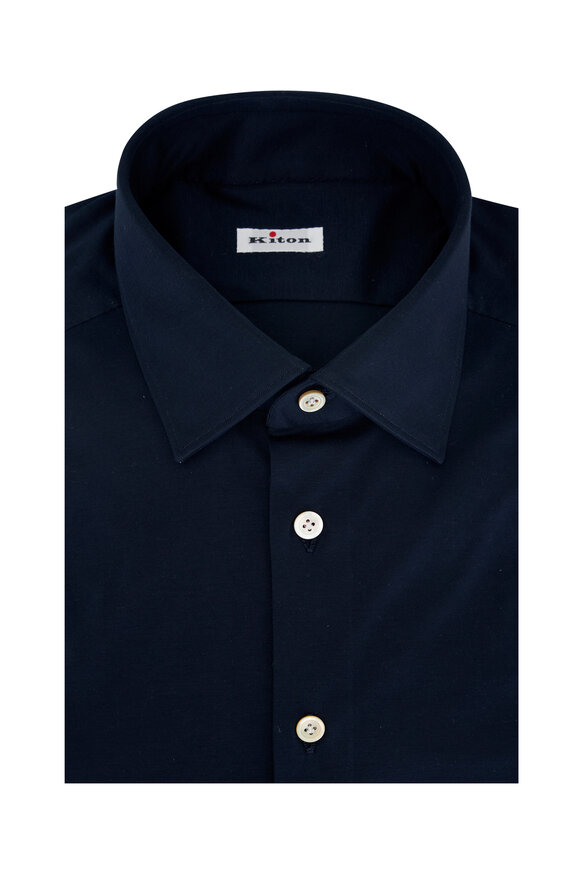 Kiton Navy Cotton Dress Shirt