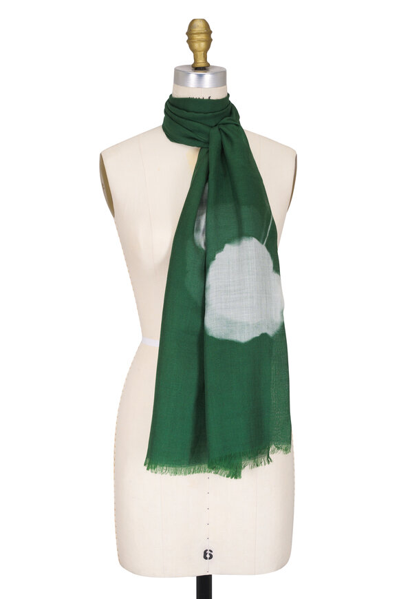 Akris Green Cashmere & Silk Windflower Print Scarf