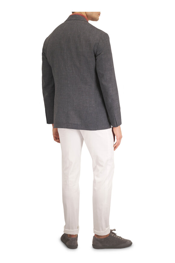 Brunello Cucinelli Dark Gray Fancy Wool, Silk & Linen Sportcoat - view 5
