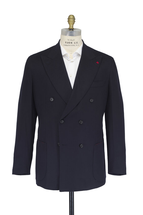 Isaia Dark Blue Cashmere Double Breasted Blazer - view 4