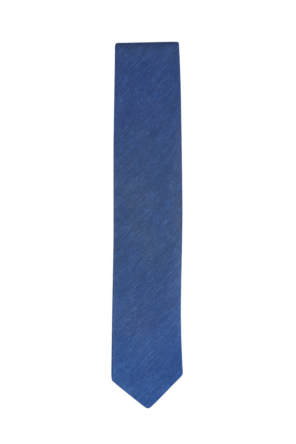 Canali Medium Blue Linen & Cotton Necktie