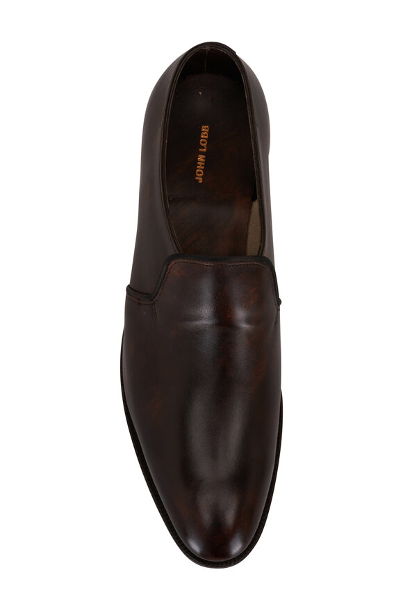 John Lobb - Edward Dark Brown Leather Slip On Loafer 