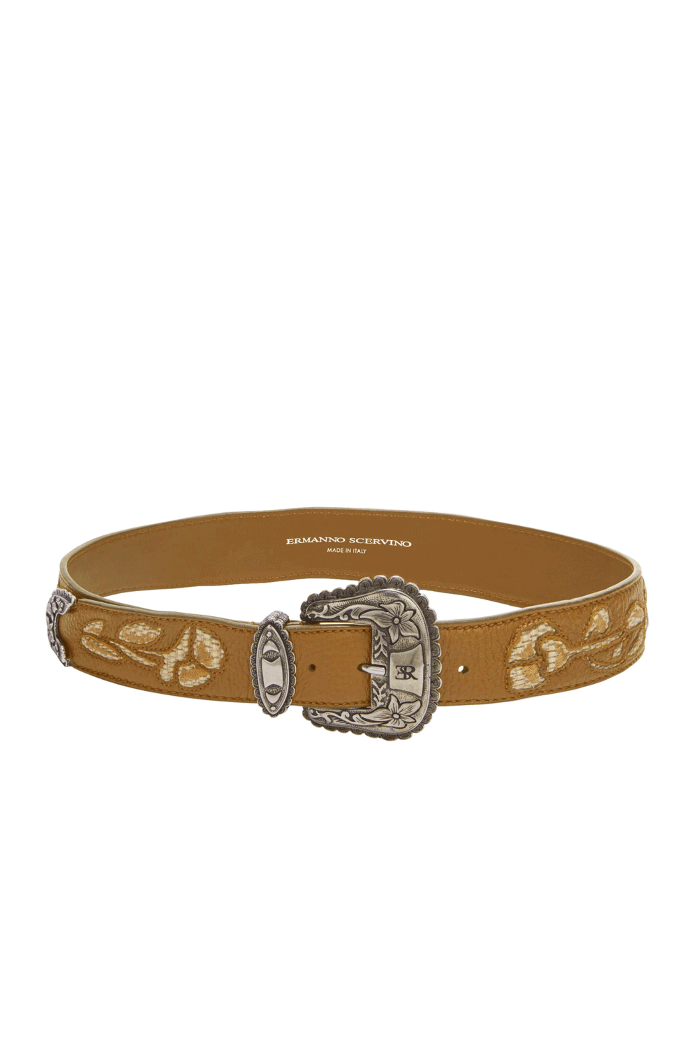 【Y2K】ermanno scervino PYTHON 2way belt Ermanno Scervino - Floral Motif Leather Belt in Cashew