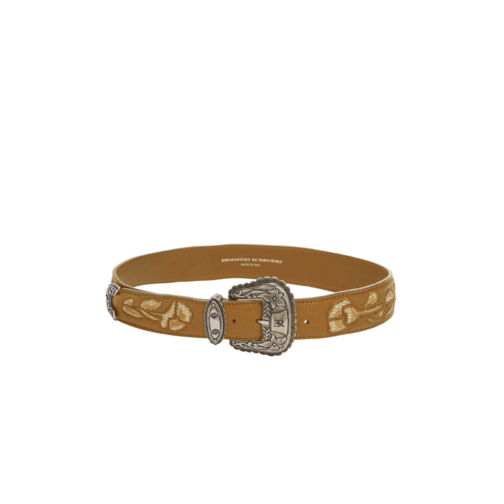 Ermanno Scervino - Floral Motif Leather Belt in Cashew