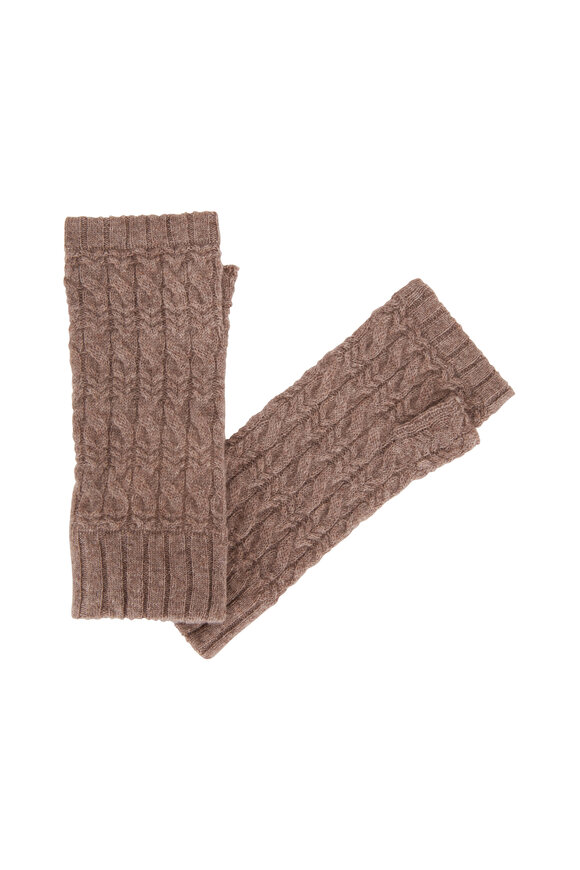 Kinross - Suede Cashmere Cable Knit Fingerless Gloves