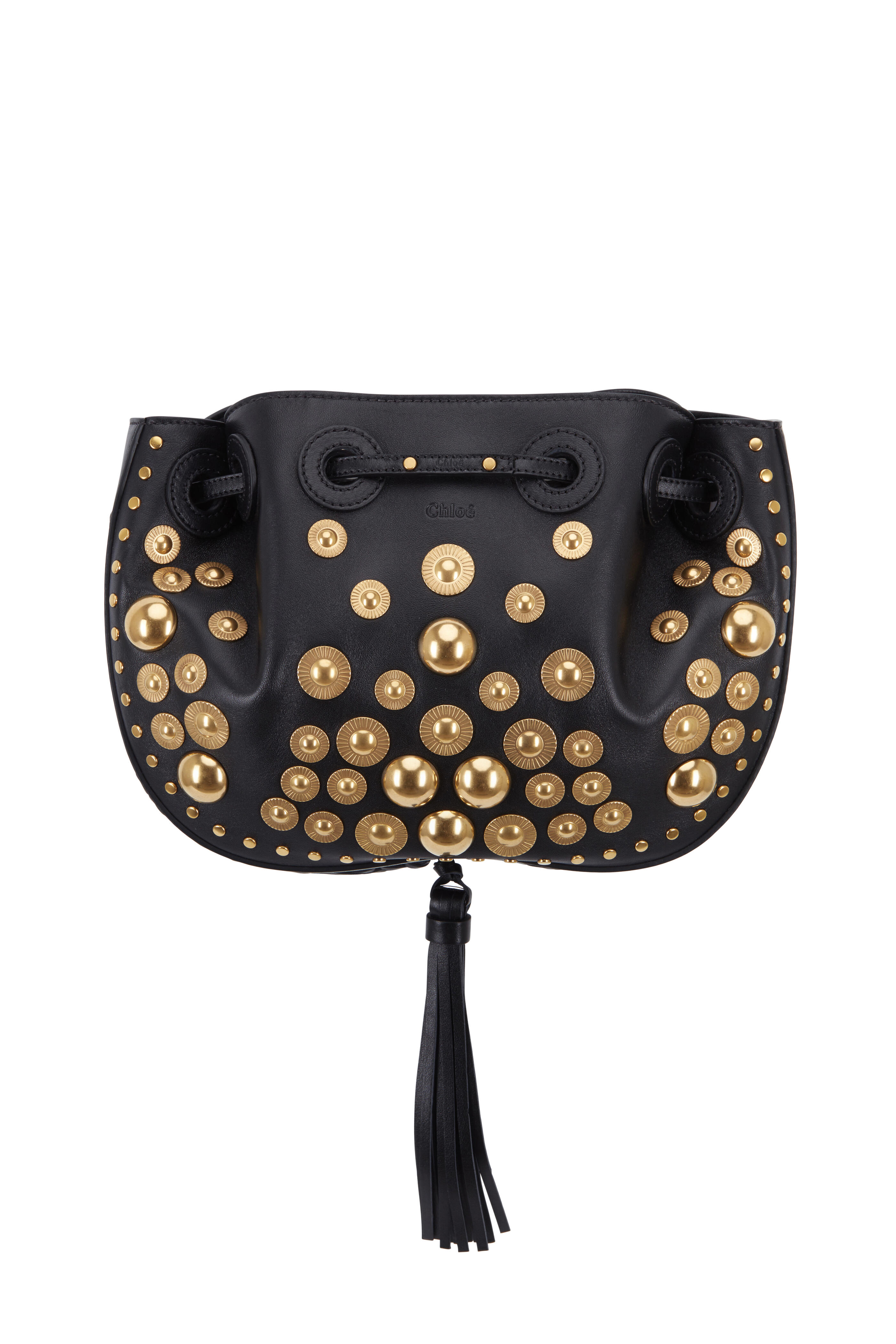 Chloé - Inez Black Stud Embellished Small Bucket Crossbody