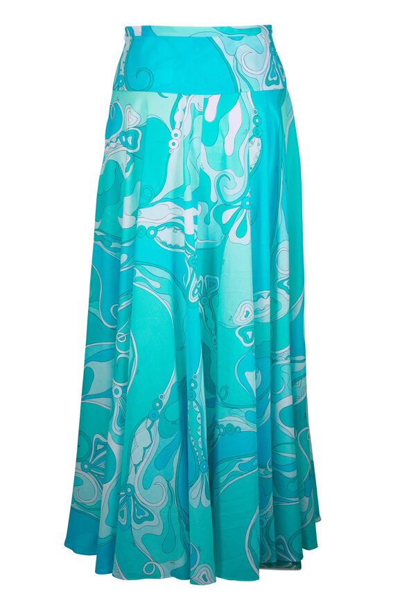 Pucci Turquoise Print Cotton Muslin Midi Skirt - view 3