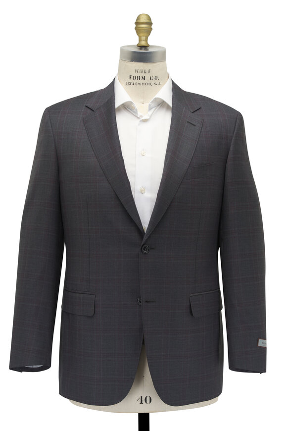 Canali - Gray & Red Plaid Wool Suit