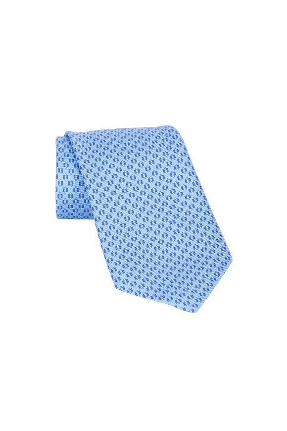 Zegna - Light Blue Geometric Silk Necktie 