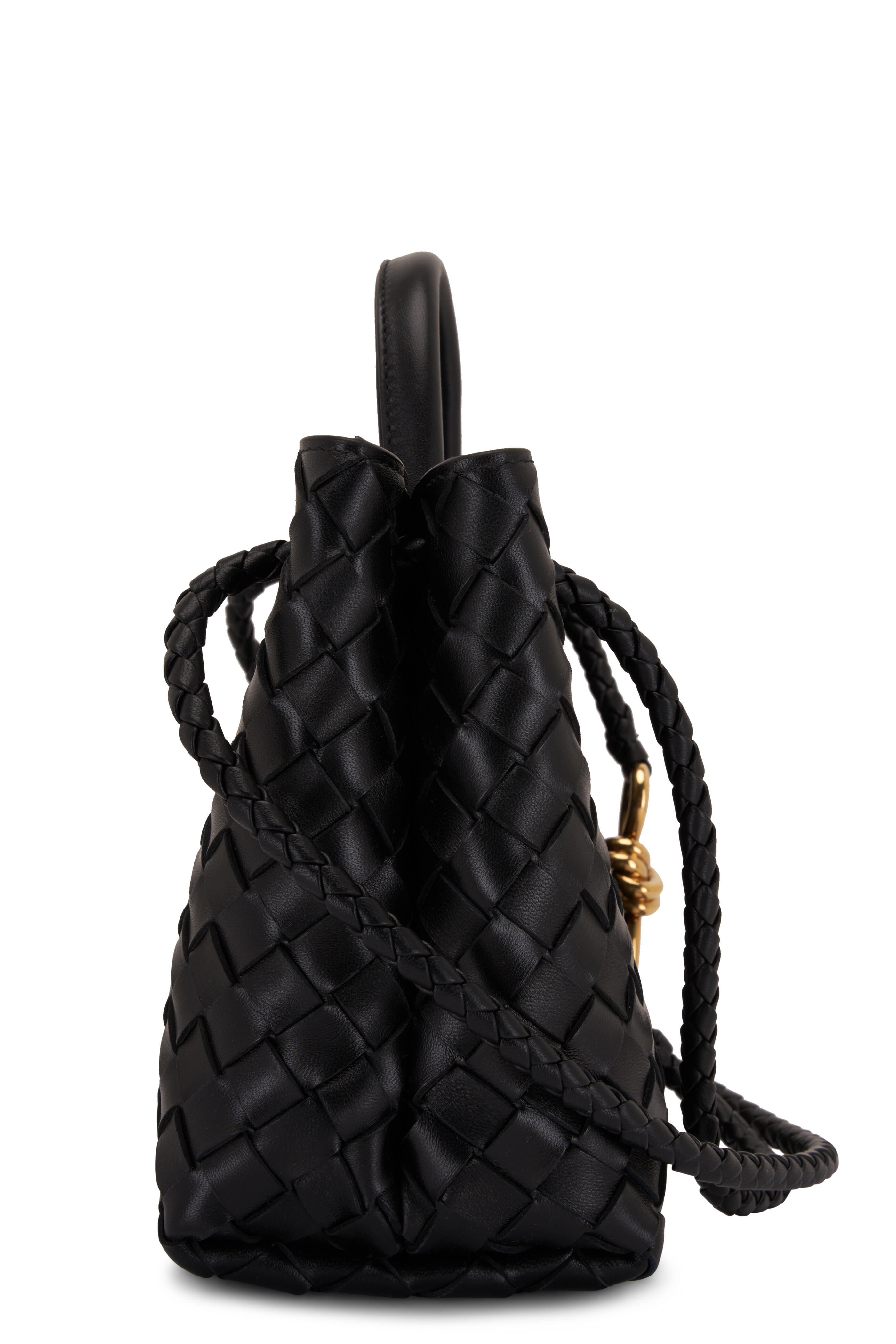 Bottega Veneta Mini Woven Leather Bucket Bag Black