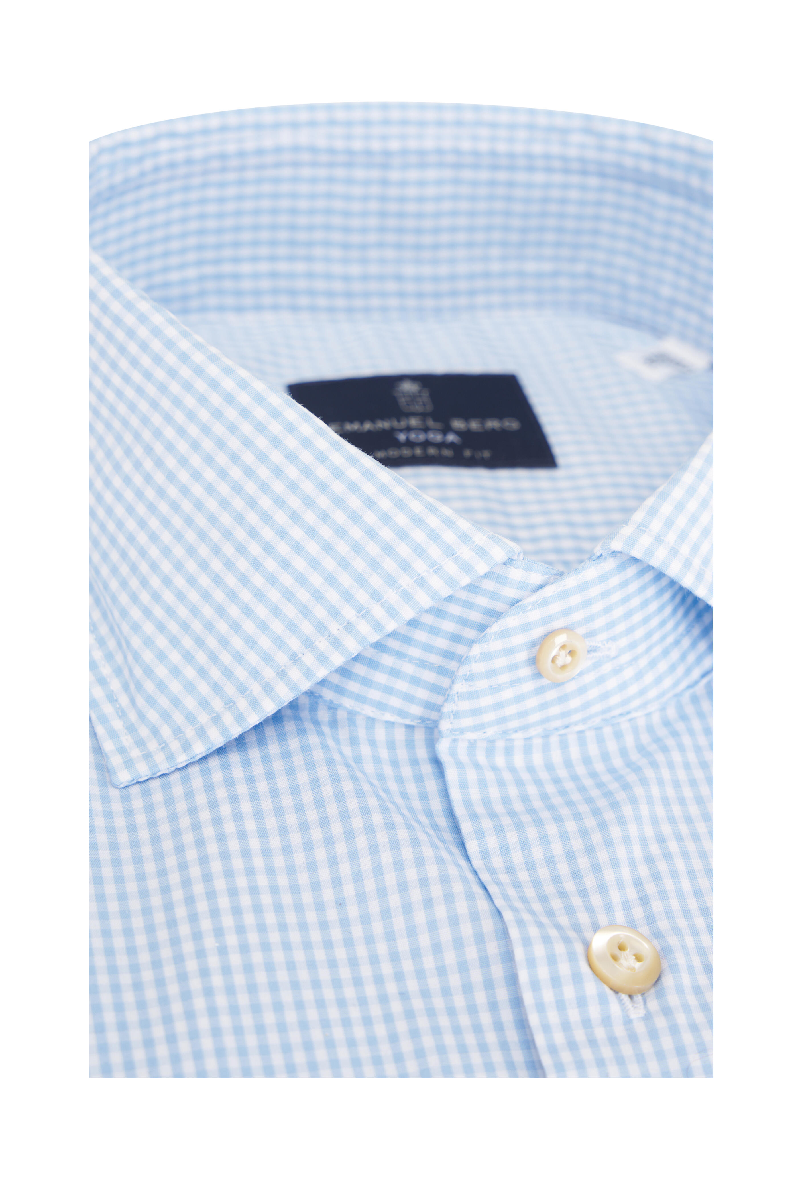 Emanuel Berg - Yoga Light Blue Check Cotton Sport Shirt