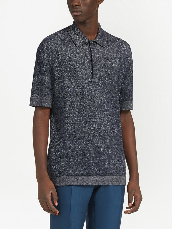 Zegna - Blue Marled Short Sleeve Polo 