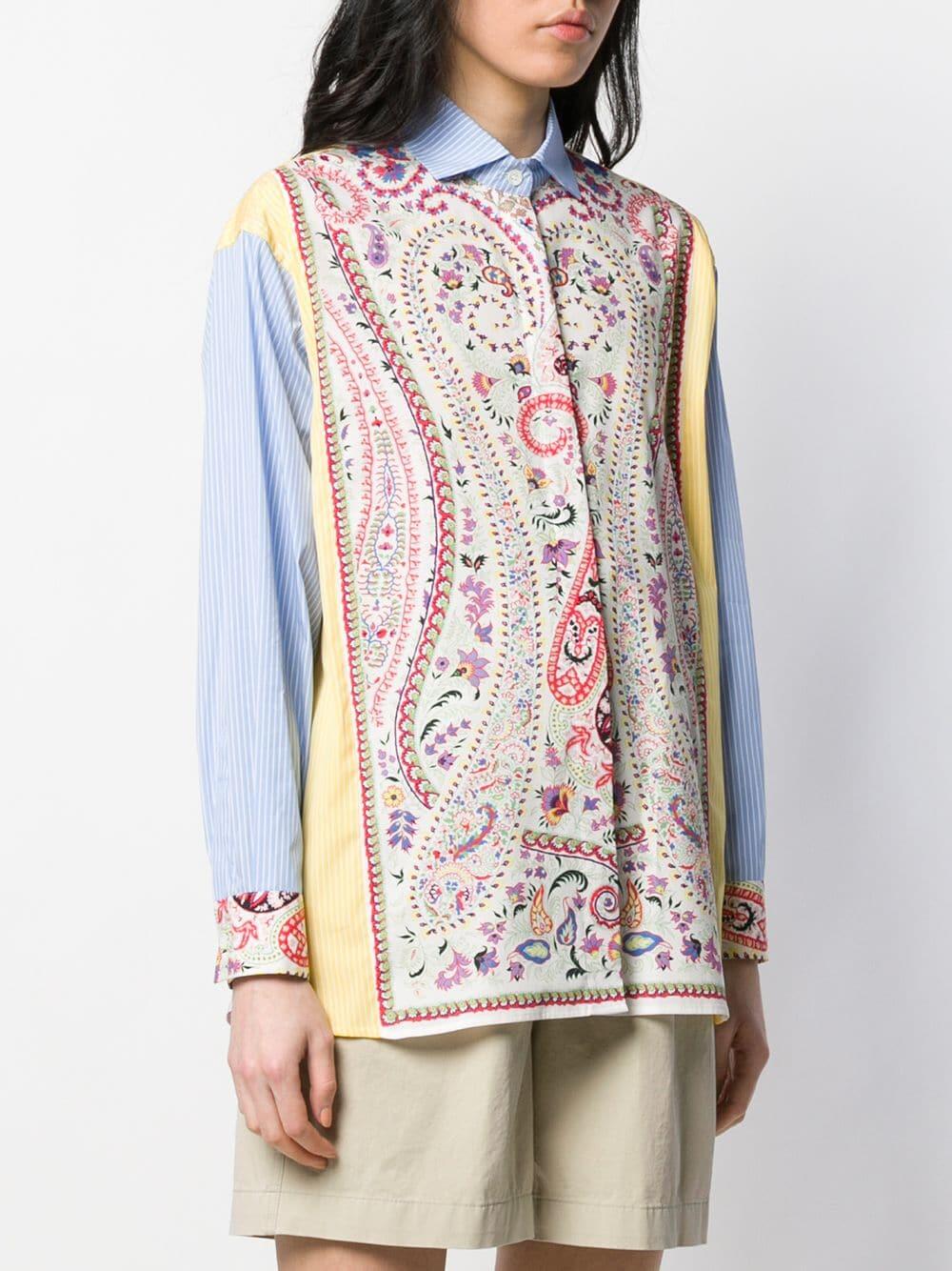 Etro - Woodstock Yellow Paisley & Stripe Button Down Top