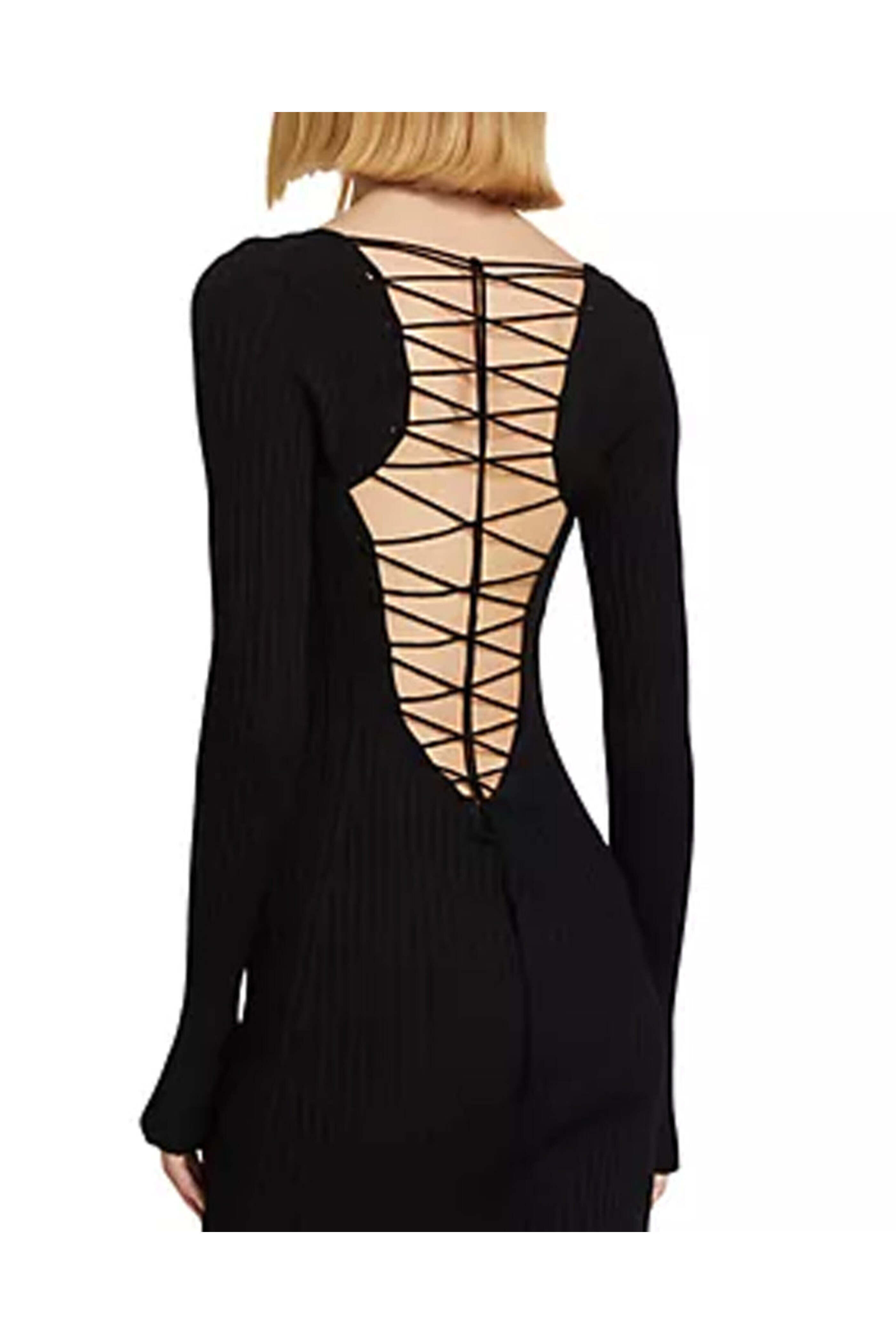 Stella McCartney - Black Lace Up Knit Midi Dress