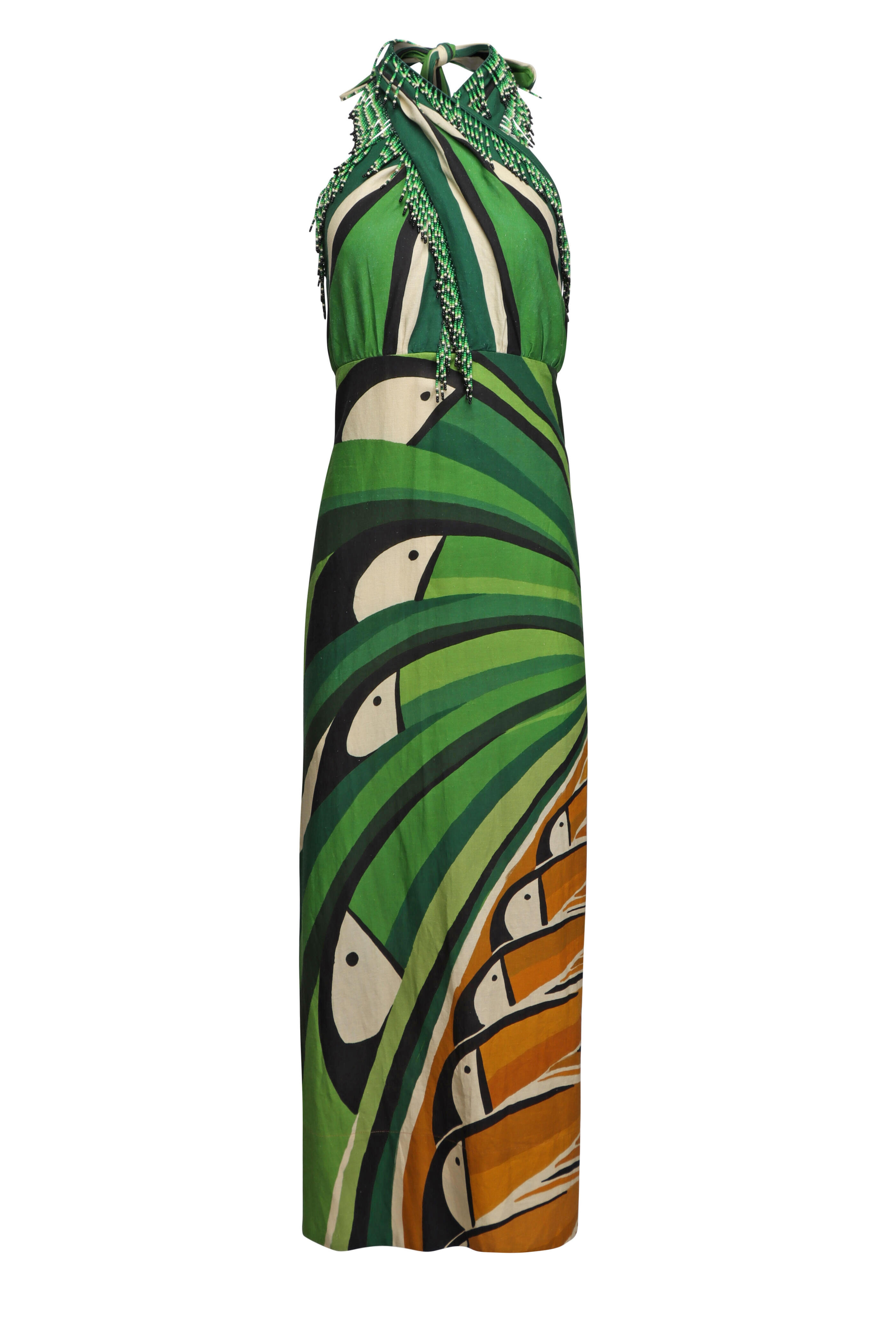 Farm Rio - Toucan Tree Green Beaded Midi Dress