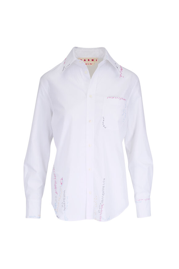 Marni Lilywhite Embroidered Mending Cotton Classic Shirt