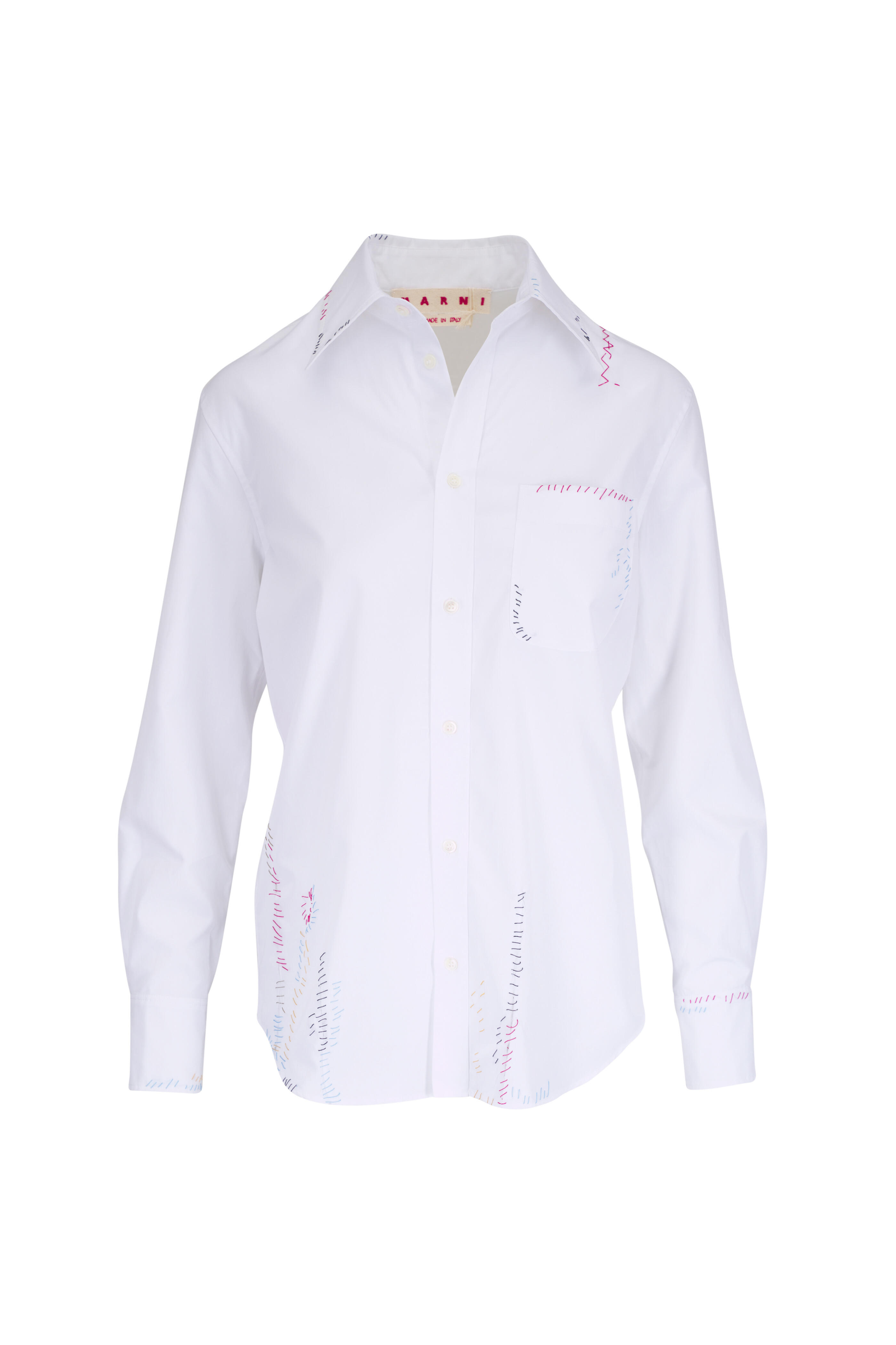 Marni - Lilywhite Embroidered Mending Cotton Classic Shirt