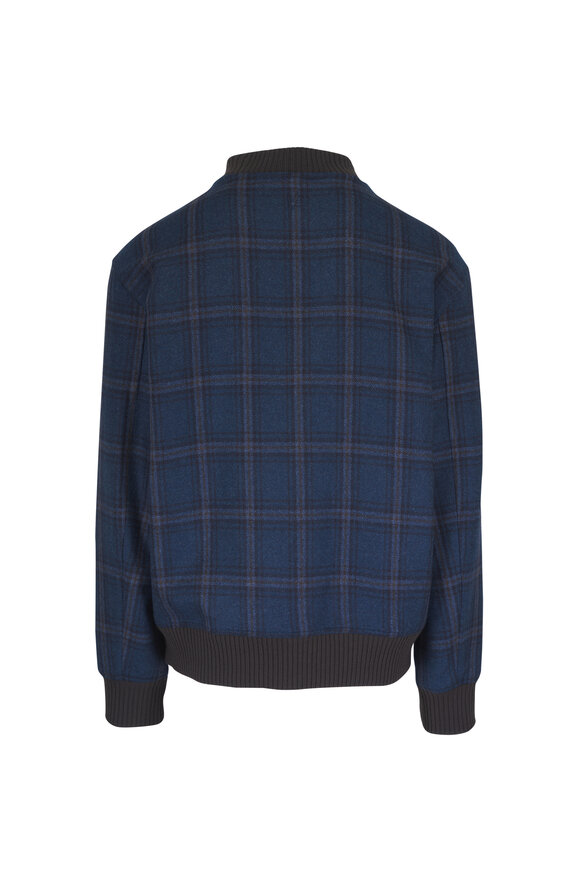 Isaia Dark Blue Cashmere Zip Bomber Jacket - view 3