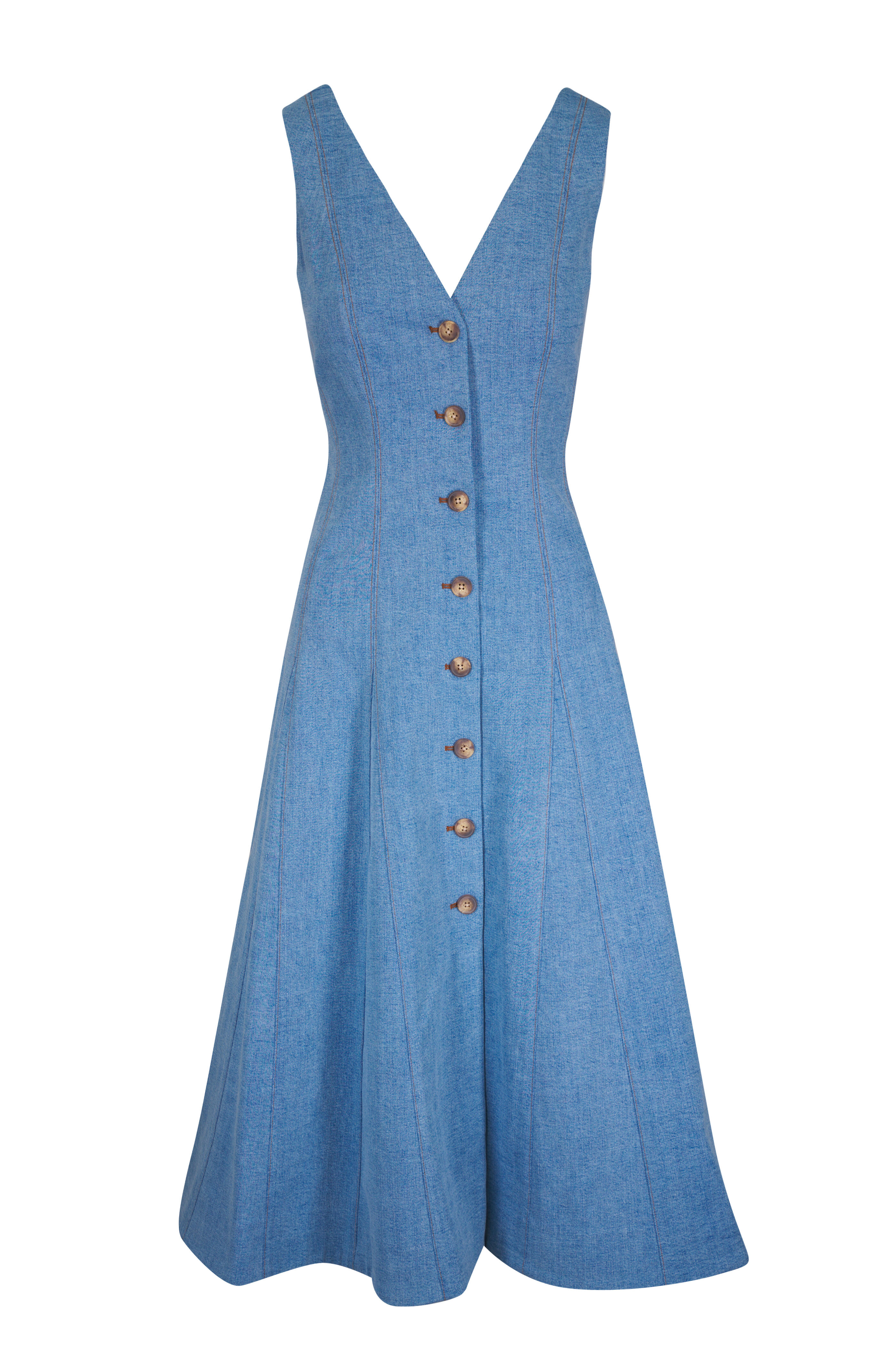 Veronica Beard - Lou Blue Mirage Denim Pleated Midi Dress