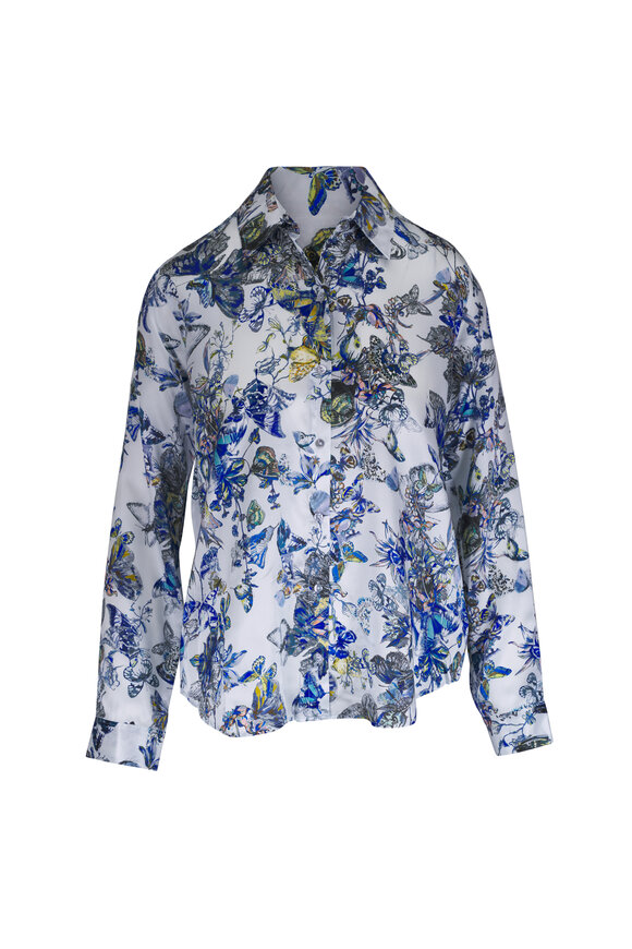 L'Agence Tyler Purple Butterfly Jungle Print Silk Blouse - view 1