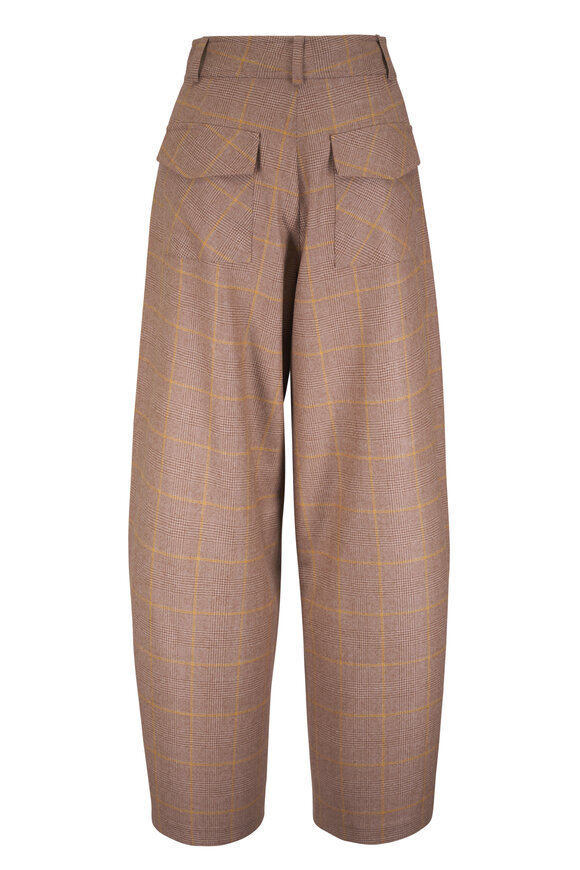 Kiton Ochre Wool & Cashmere Check Barrel Leg Pant - view 4
