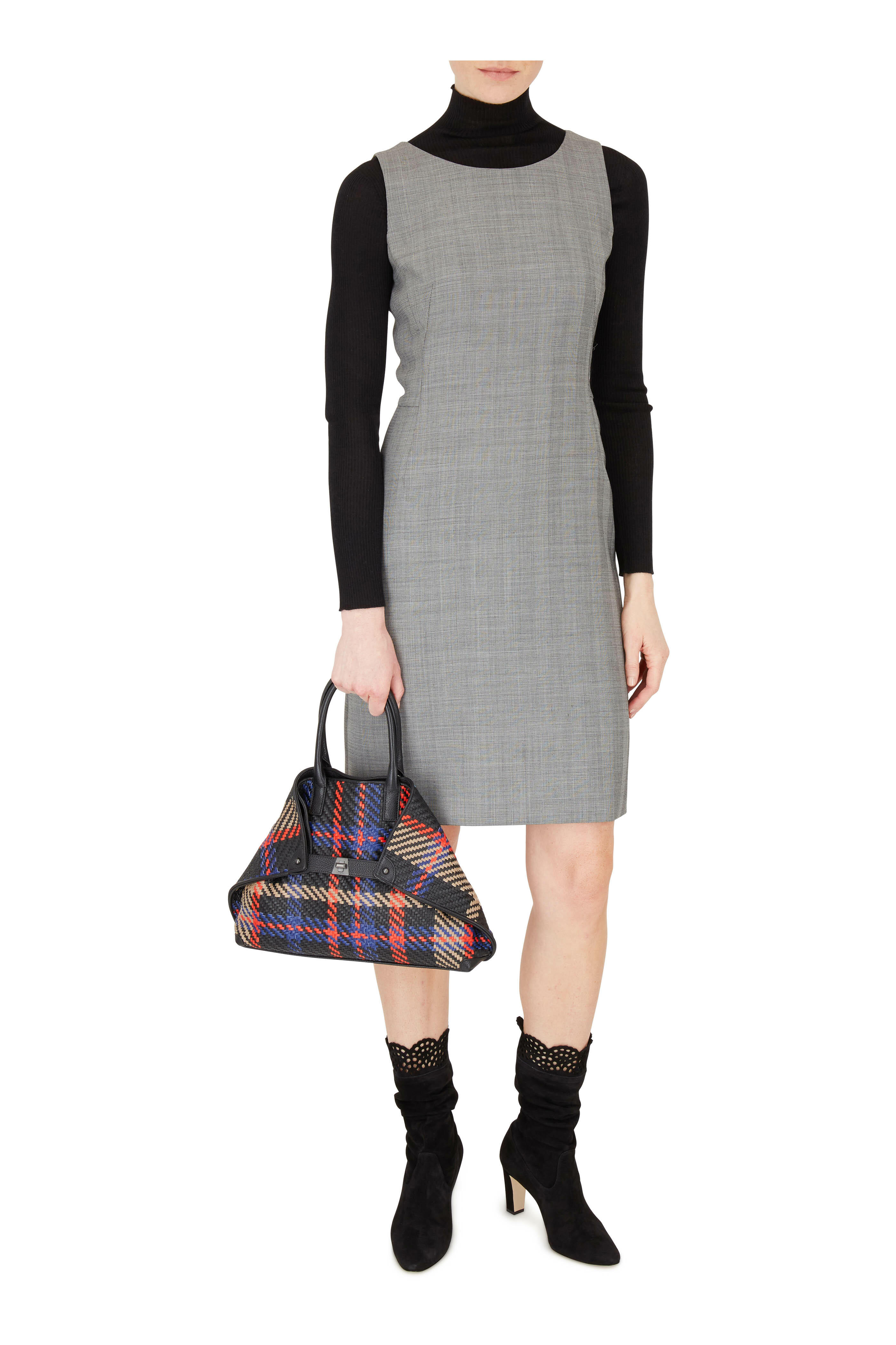 Akris - Black & Swan Glen Plaid Sleeveless Dress