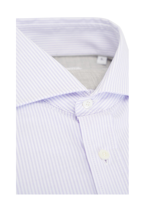 Brunello Cucinelli - White & Lavender Stripe Cotton Sport Shirt