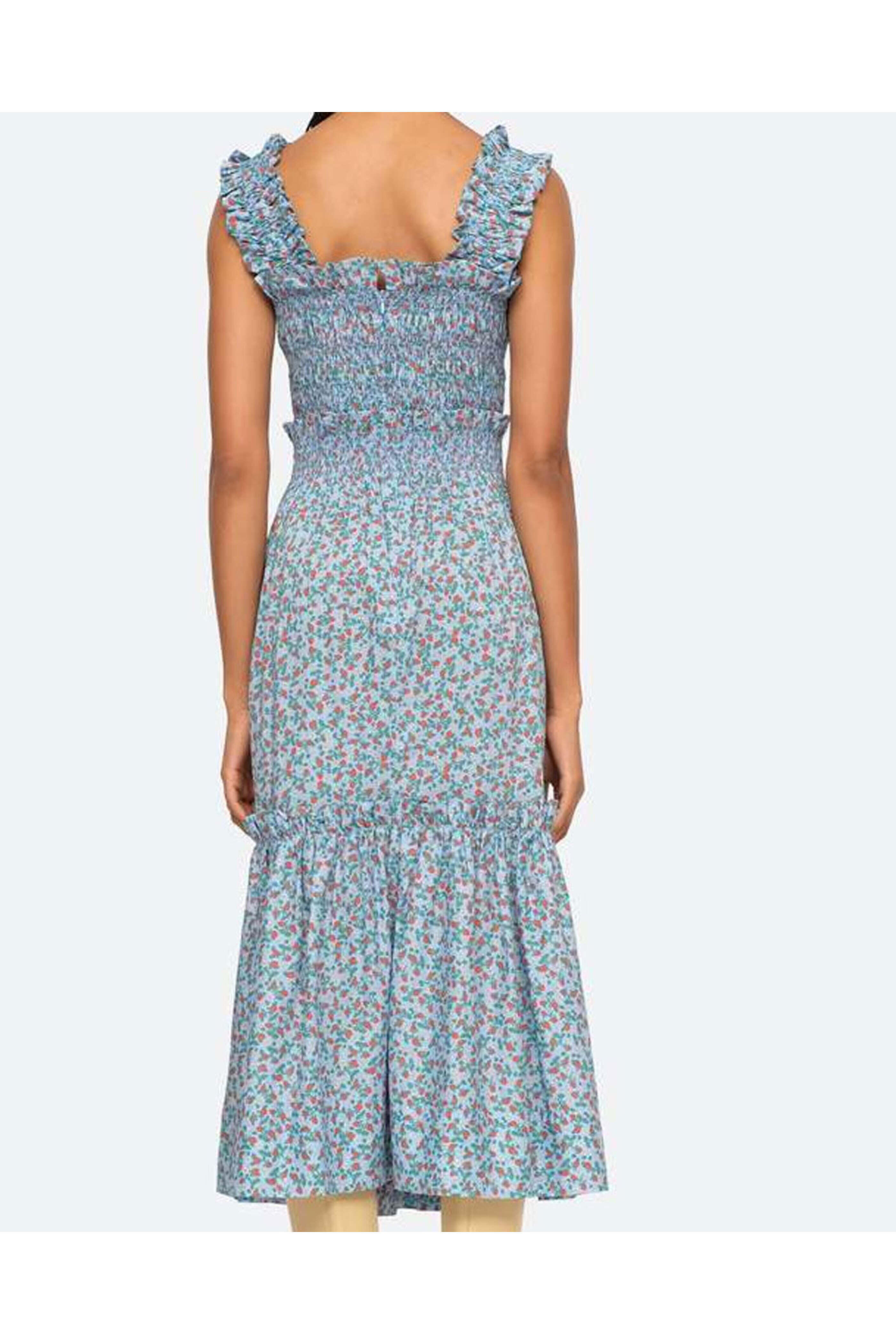 Sea NYC - Blue Lilly Print Puff Sleeve Smocked Slip Dress - view 2
