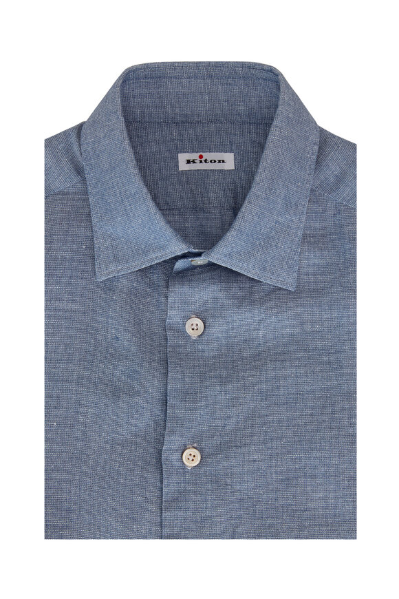 Kiton - Blue Hemp & Cotton Blend Dress Shirt 