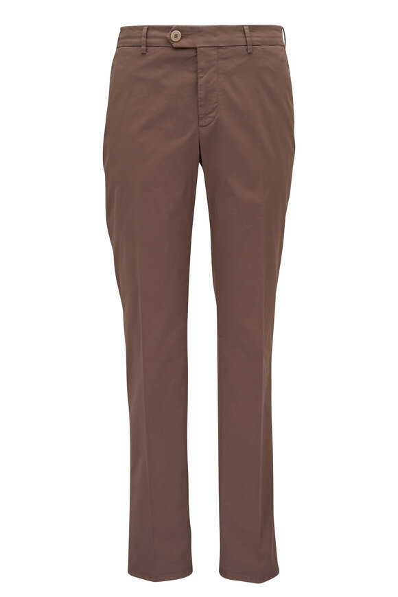 Brunello Cucinelli Brown Stretch Cotton Flat Front Pant 