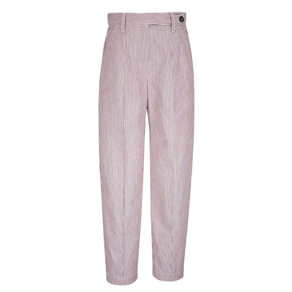 Brunello Cucinelli - White & Red Pinstripe Cotton & Linen Pant