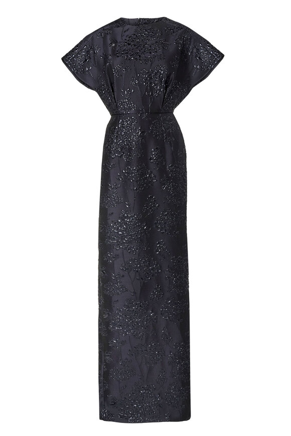 Carolina Herrera Black Floral Bouquet Lurex Jacquard Gown - view 6