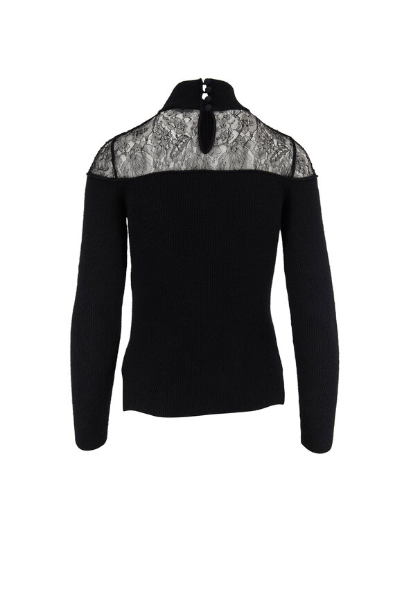 Fendi - Black Wool & Cashmere Lace Mockneck Sweater