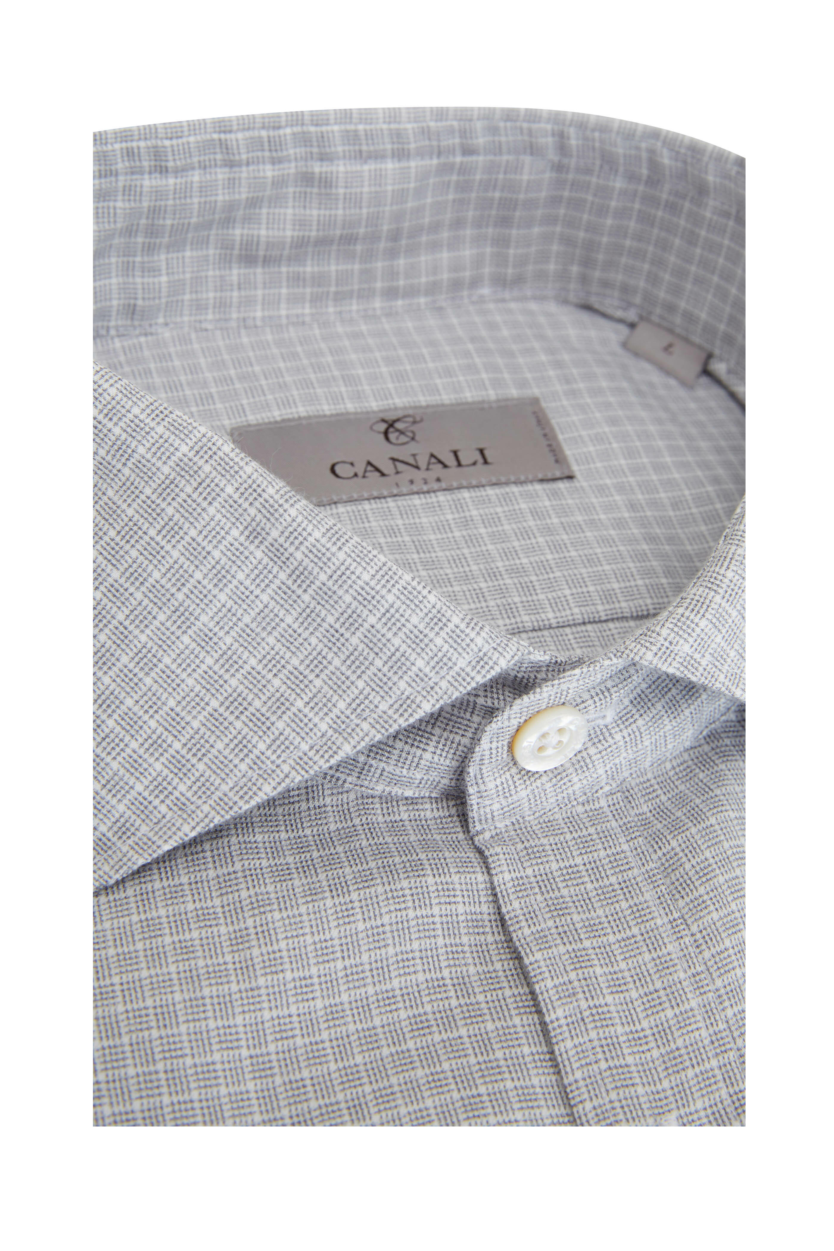 Canali - Light Gray Basket-Weave Print Sport Shirt