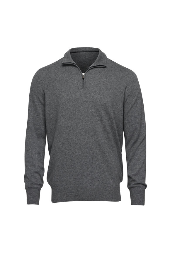 Brunello Cucinelli Medium Grey Cashmere Quarter Zip Sweater