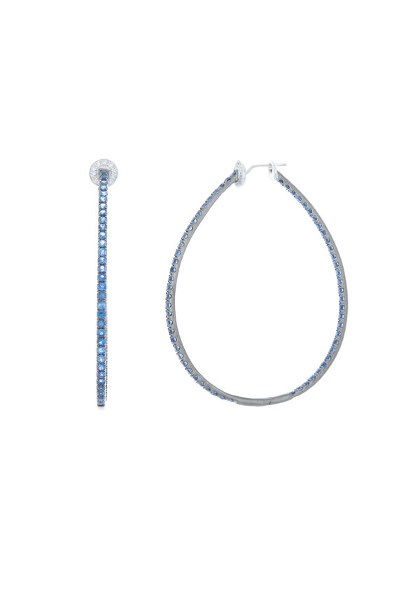 Nam Cho - 18K Gold Blue Sapphire & Diamond Oval Hoops