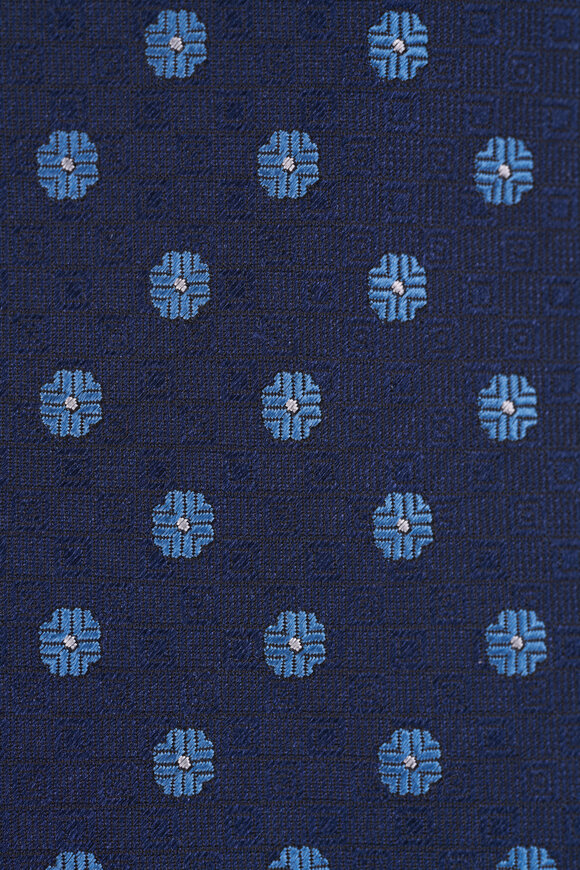 Eton Dark Blue Floral Woven Shantung Silk Tie - view 2