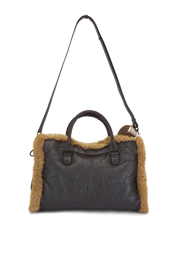 Balenciaga Medium Le City Brown Leather Shearling Tote - view 3