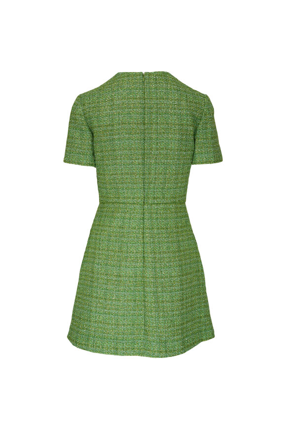 Valentino - Metallic Tweed Green Floral Button Mini Dress