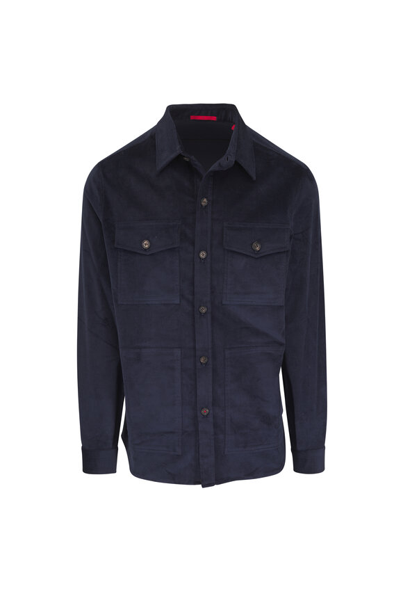 Isaia Dark Blue Corduroy Overshirt - view 1