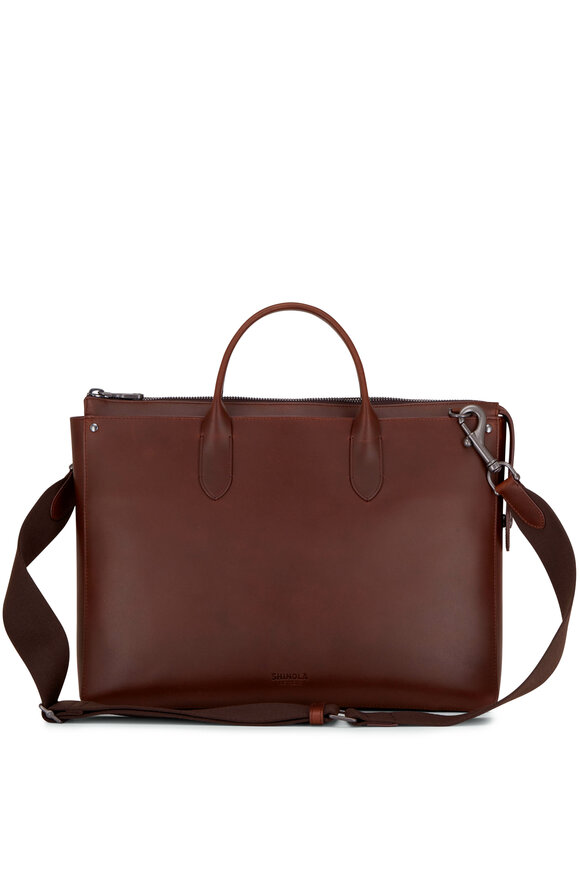 Shinola - Medium Brown Leather Slim Traveler Briefcase