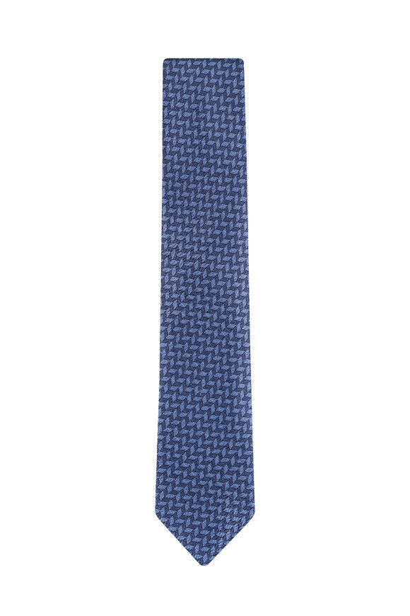 Brioni Navy Blue Herringbone Silk Necktie - view 1